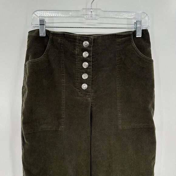 HOUSE OF HARLOW Women's Olive Green High Rise Corduroy Straight Leg Pants Size 8 - Picture 3 of 7
